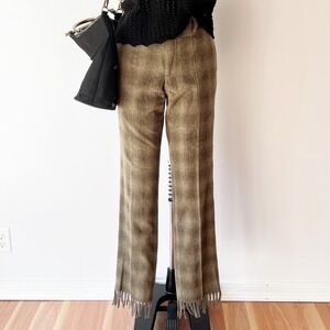 J.Lindeberg Trousers Brown Wool Blend Fringe Hem Straight Leg Pants Office 31